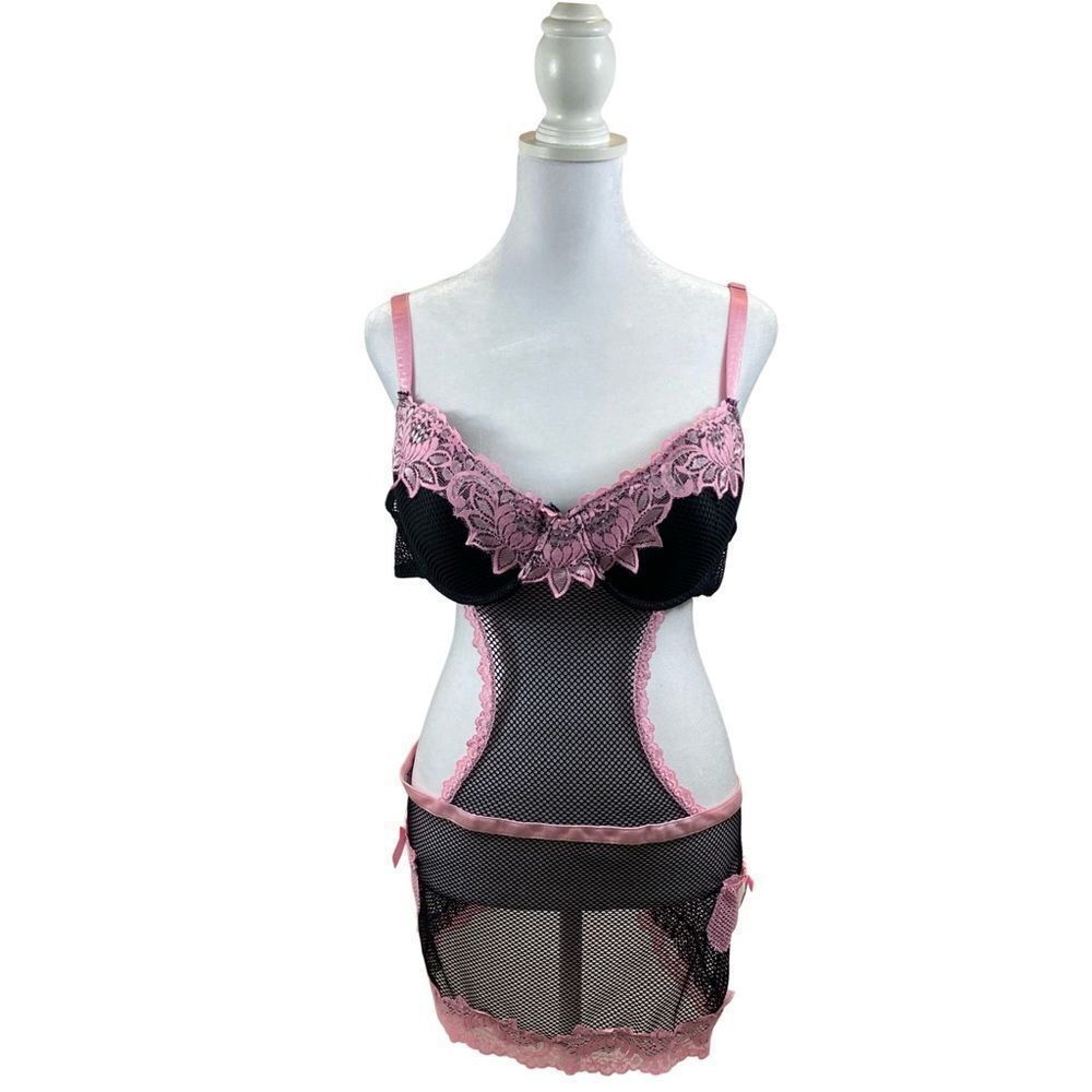 Just Sexy Lingerie Brand Apron Teddy Lingerie‎ Black Pink Size 1X